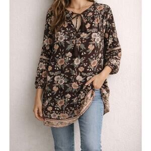 The Fox & The Mermaid Venice Floral Boho Blouse NWT Size S/M Peasant Silk Tunic